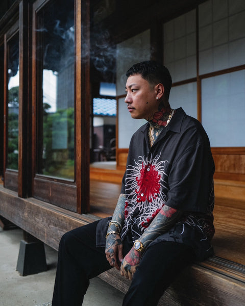 日章菊 HAWAIIAN SHIRT CHARCOAL BLACK – GXX 日章菊 HAWAIIAN SHIRT CHARCOAL BLACK – GXX