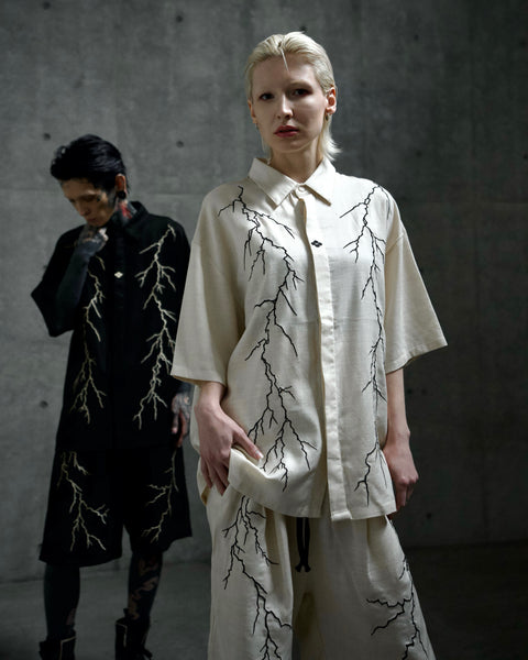 雷鳴 LIGHTNING EMBROIDERY SHIRT WHITE – GXX