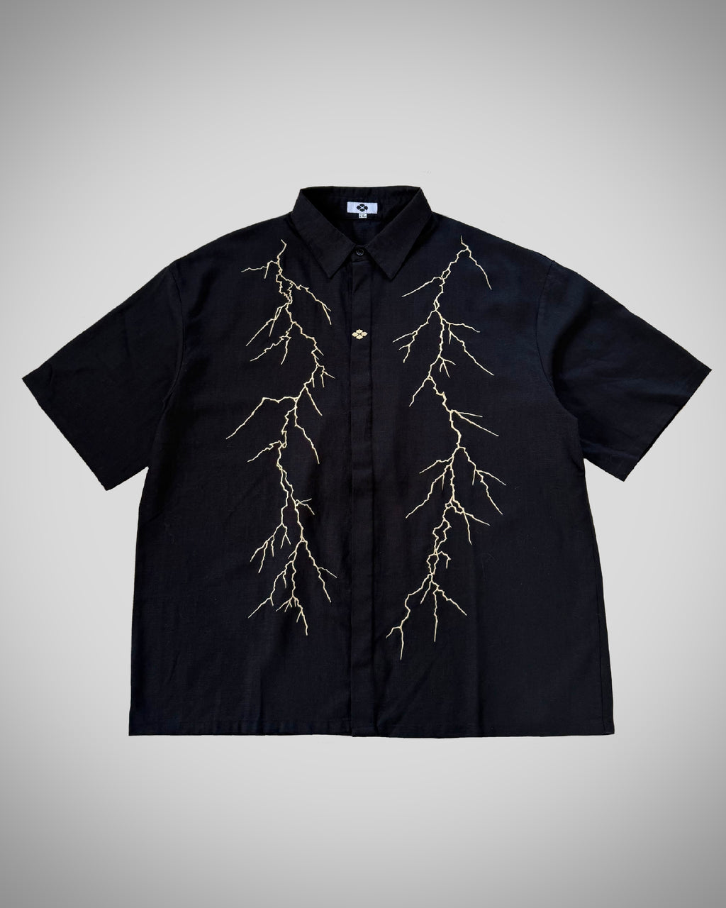 GAKKIN 雷鳴 LIGHTNING EMBROIDERY SHIRT 雷鳴 LIGHTNING EMBROIDERY SHIRT BLACK – GXX