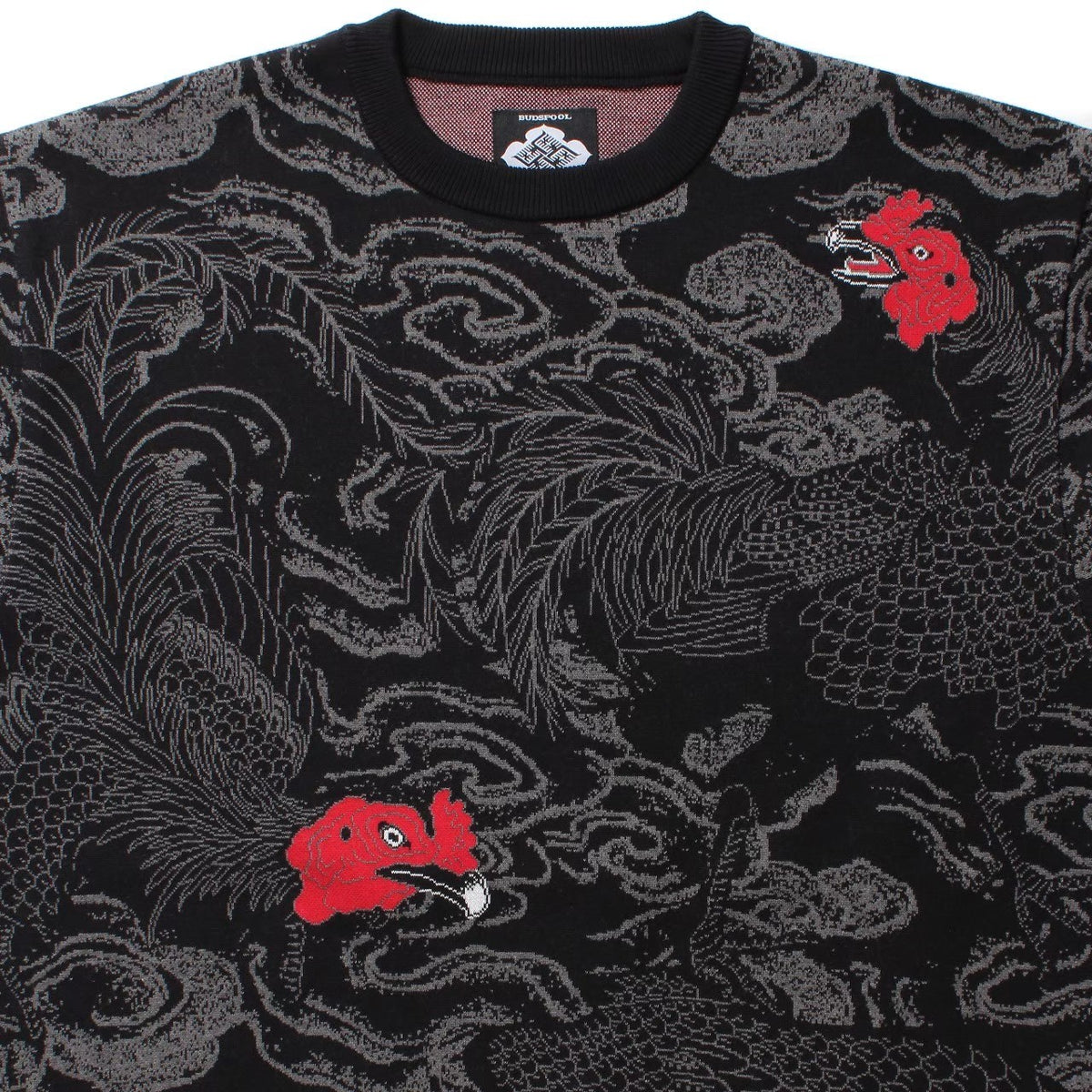 GAKKIN × BUDSPOOL 渦軍鶏 COTTON KNIT JACQUARD SWEATER BLACK – GXX