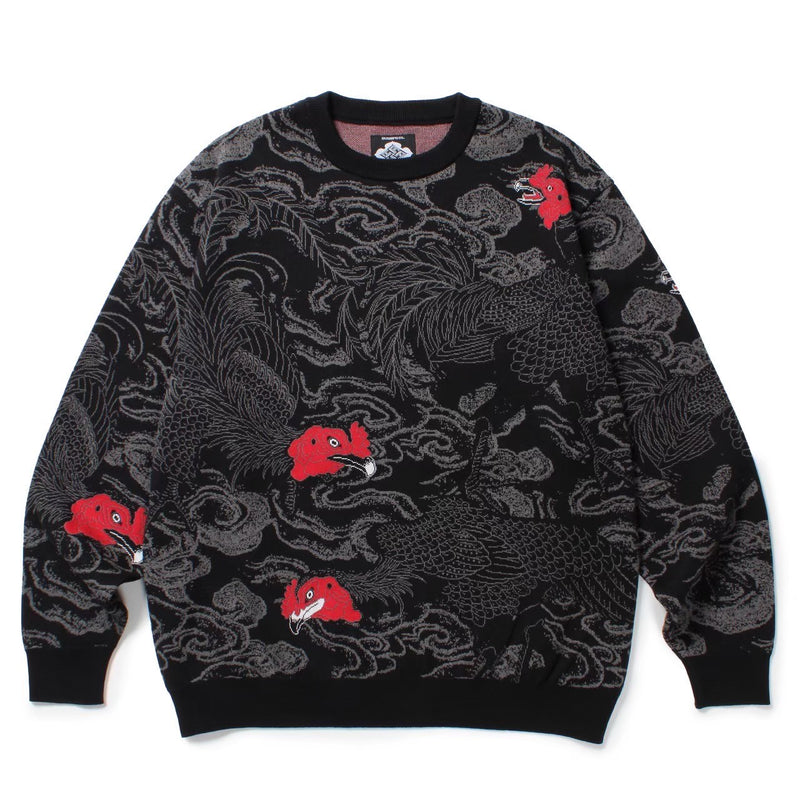 GAKKIN × BUDSPOOL 渦軍鶏 COTTON KNIT JACQUARD SWEATER BLACK – GXX