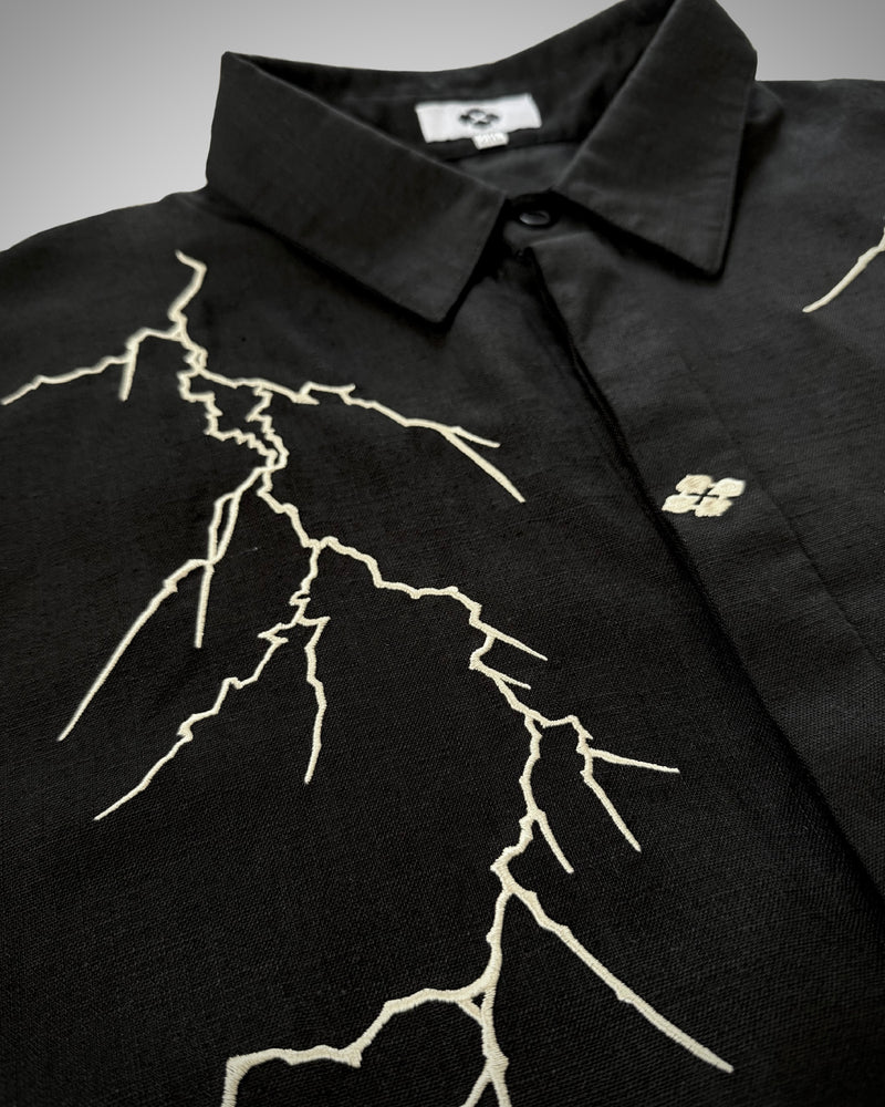 雷鳴 LIGHTNING EMBROIDERY SHIRT BLACK – GXX