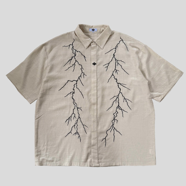 GAKKIN 雷鳴 LIGHTNING EMBROIDERY SHIRT 雷鳴 LIGHTNING EMBROIDERY SHIRT WHITE – GXX