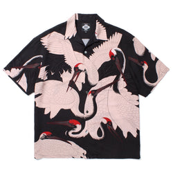 赤目鶴 HAWAIIAN SHIRT BLACK