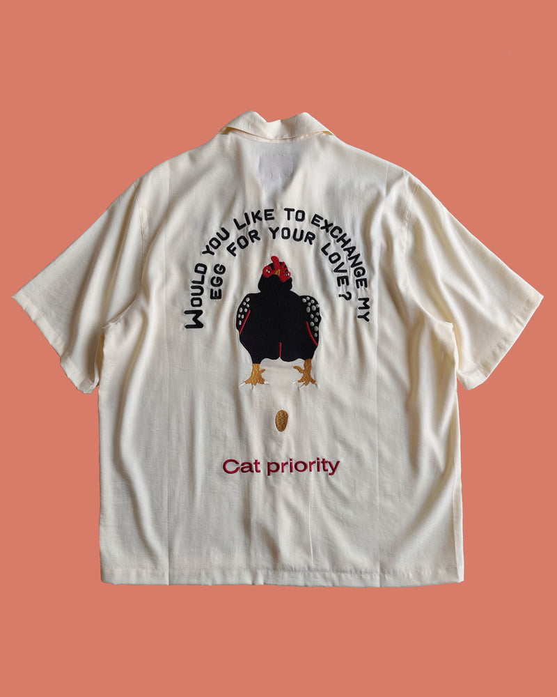 半袖鶏刺繍シャツ OFFWHITE