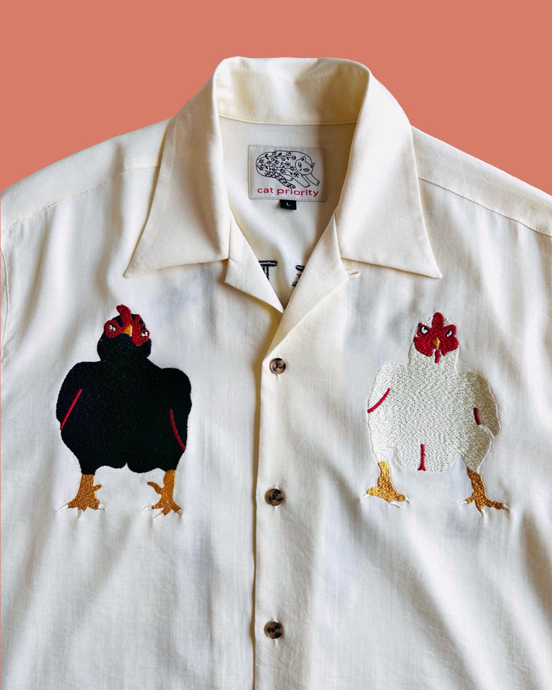 半袖鶏刺繍シャツ OFFWHITE