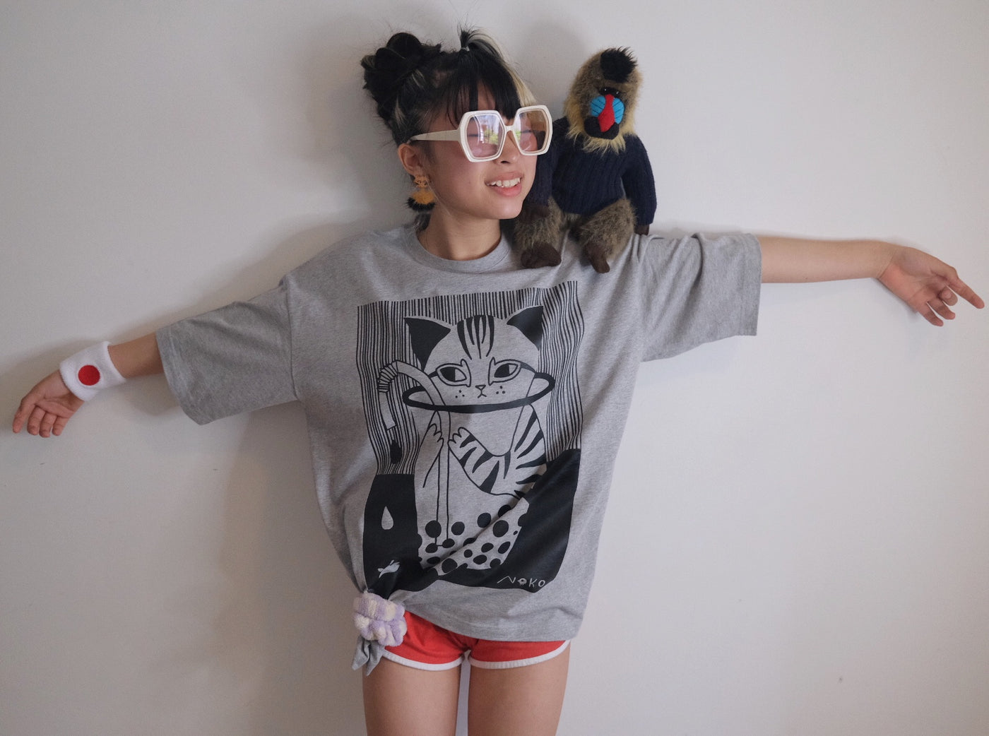 タピオカcat T-shirts オーバーサイズシルエット グレー OVER SIZED T