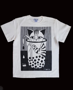 タピオカcat T-shirts white (BOBA Tea cat T-shirts)